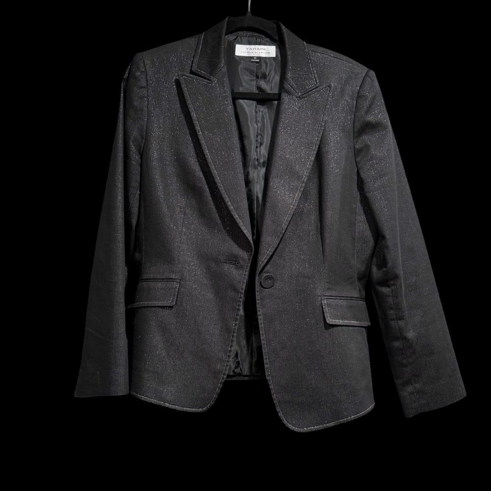 Tahari Elegant Black Suit for Women. Playful metallic look. - Picture 3 of 12